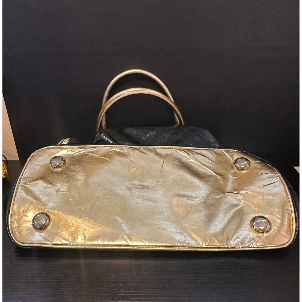 Betseyville Betsey Johnson Black Gold Snake Embossed Lightning Bolt Satchel Bag